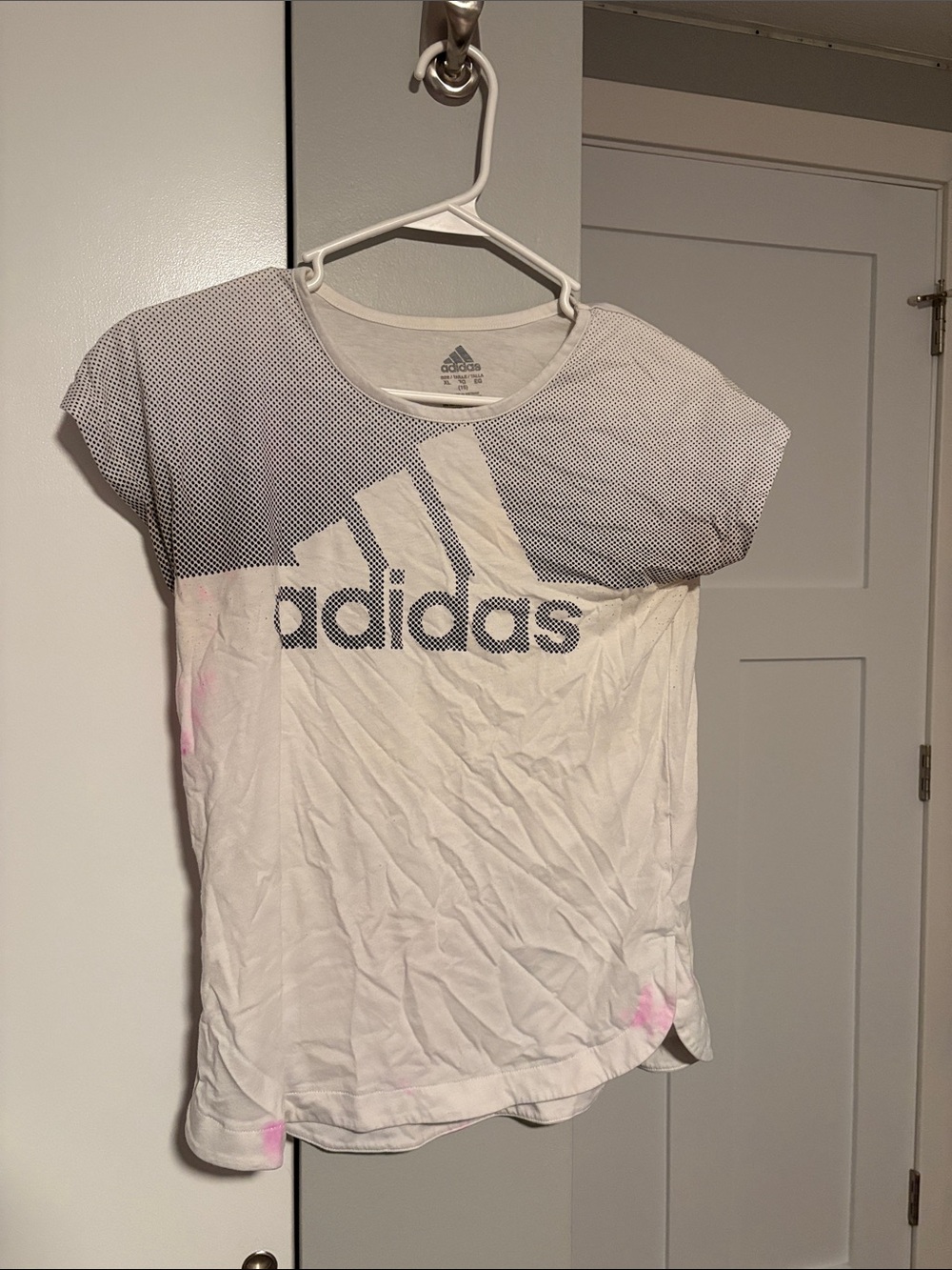 adidas White and Gray Logo Short Sleeve Tee